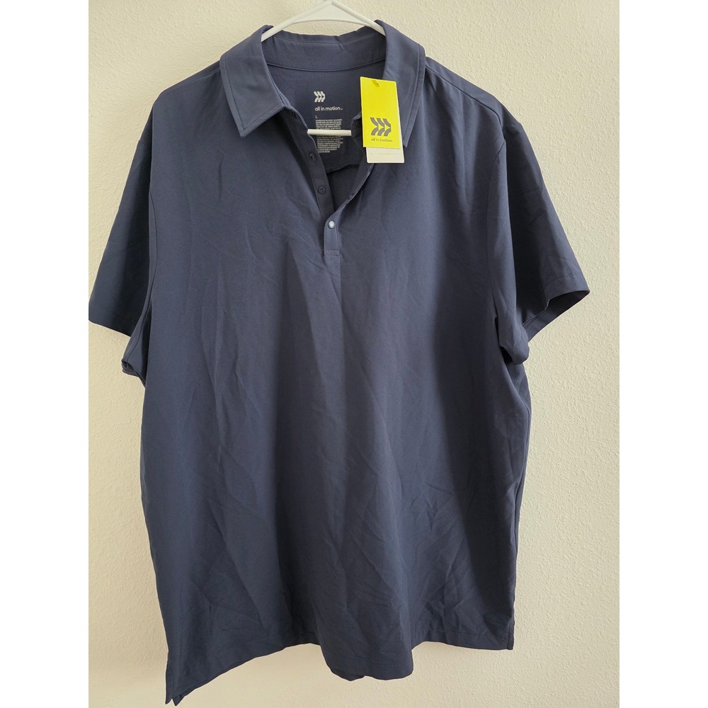 All in Motion Mens Stretch Woven Polo Shirt Navy Blue Large NWT